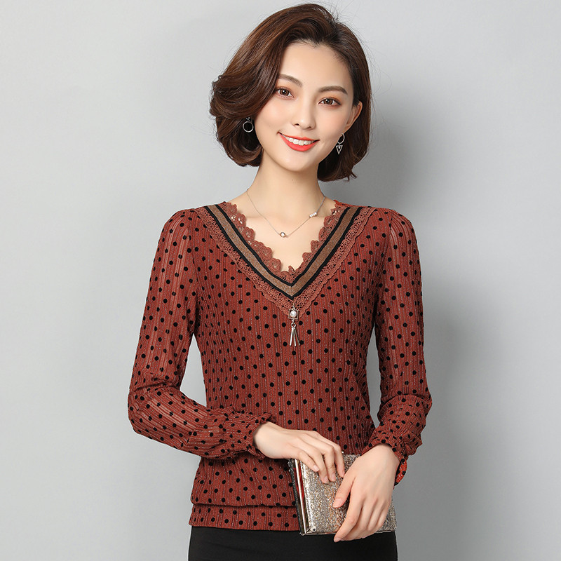 Móda na jeseň 2021, nová kórejská štíhla dámska sukňa s dlhým rukávom, tenké dámske topy s potlačou, výstrihom do V, bežné dámske topy 5922 50