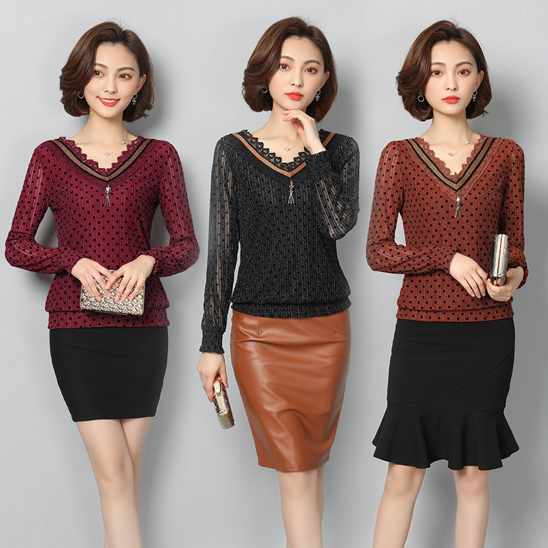 Móda na jeseň 2021, nová kórejská štíhla dámska sukňa s dlhým rukávom, tenké dámske topy s potlačou, výstrihom do V, bežné dámske topy 5922 50