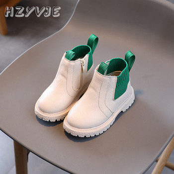 Φθινοπωρινή χειμερινή μόδα Παιδικές μπότες για αγόρια για κορίτσια Αντιολισθητικά δερμάτινα παπούτσια Με φερμουάρ στο μεσαίο μανίκι Παιδικές μπότες με στρογγυλή μύτη