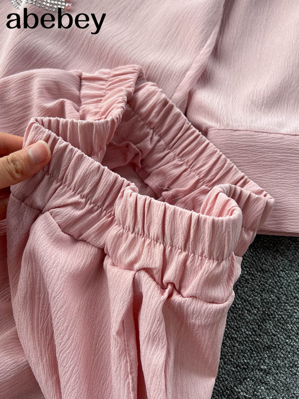 Beading Street naiste komplekt pikkade varrukatega särgi topid ja laia säärega püksid Elegantne dressiülikond, kaheosaline komplekt, dressipluus fitness-varustus