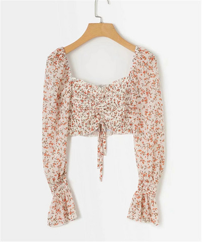 Ženska košulja Ženska ljetna dvorišna retro četvrtasta kragna Kratke plisirane bluze Ženska europska američka majica H9183