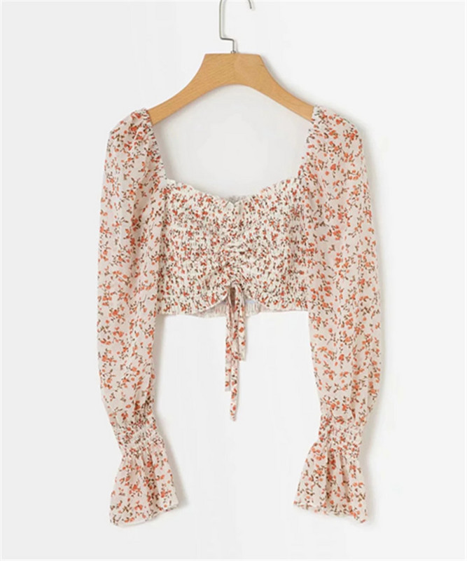 Ženska košulja Ženska ljetna dvorišna retro četvrtasta kragna Kratke plisirane bluze Ženska europska američka majica H9183