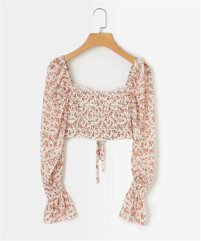 Ženska košulja Ženska ljetna dvorišna retro četvrtasta kragna Kratke plisirane bluze Ženska europska američka majica H9183