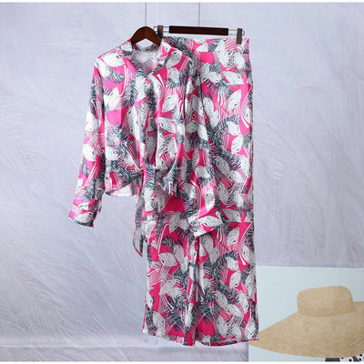 Módne potlačené nohavice dvojdielna súprava pre ženy klopa s dlhým rukávom šnurovacie tričko top voľné nohavice oblek 2023 letné ležérne dámske oblečenie