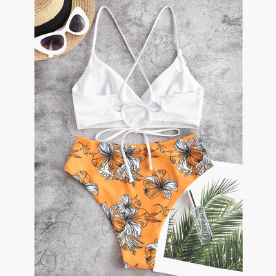 Dvodijelni kupaći kostim Bikini Ženska ljetna odjeća za plažu 2022. Ženski kompleti s cvjetnim printom Split Novi ženski kupaći kostimi Dropshipping