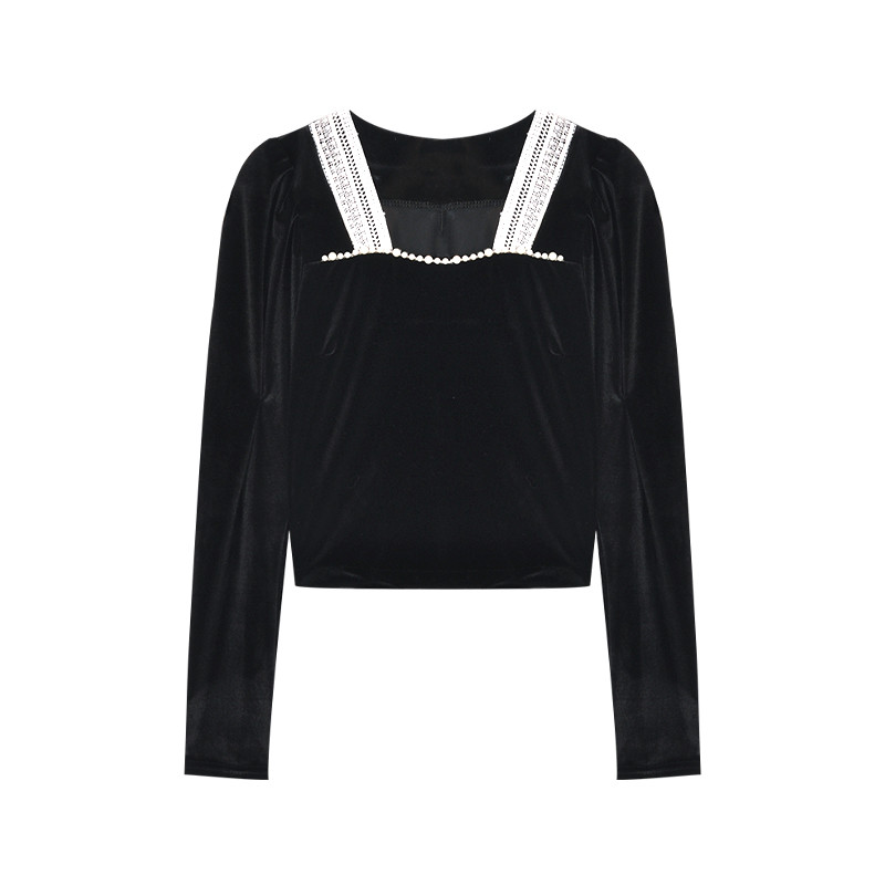 Bluze cu mâneci bufante din mozaic pentru femei, guler pătrat, stil coreean, subțire, casual, la modă, șic, elegantă, din dantelă, cămăși retro de înaltă calitate