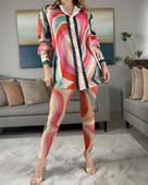 Dvodijelni kompleti Ženska odjeća Jesenska moda Košulja dugih rukava s otvorenim ovratnikom s apstraktnim printom i ležerni komplet dugih dnevnih hlača