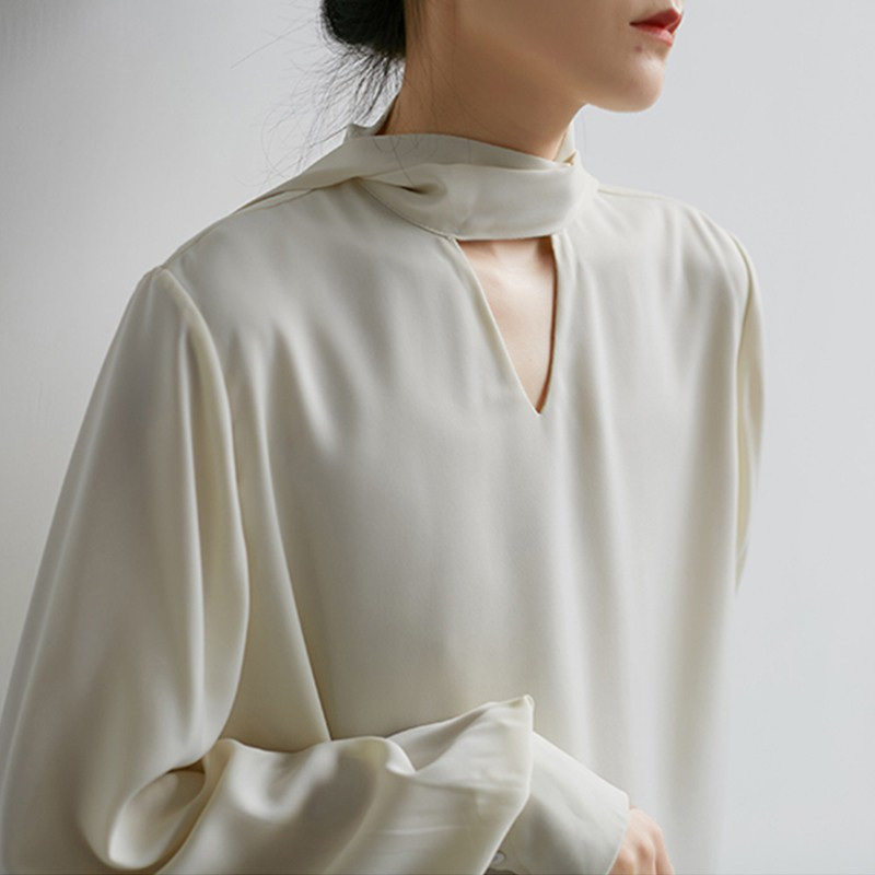 Yedinas Cămașă elegantă cu papion în stil japonez Bluze albe cu decolteu în V Cămașă de birou solidă Cămăși cu mânecă lungă pentru femei Top vintage