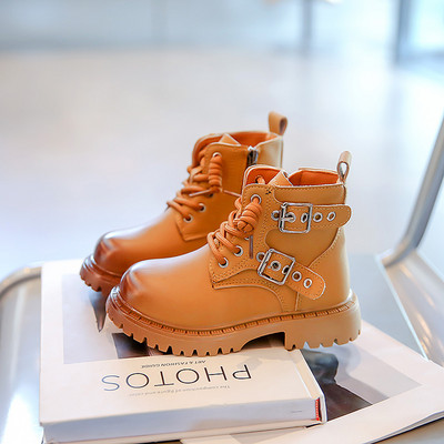 Krátke čižmy pre dievčatá a chlapcov, nové jarné a jesenné, žlté, všestranné, mäkké, detské, módne, členkové čižmy s prackou, jednoduché, v britskom štýle