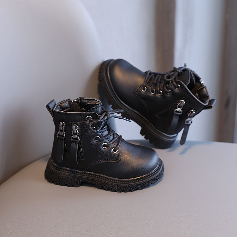 Dječje kožne čizme Jesenske cipele za dječake Moderne čizme Tople zimske dječje gležnjače Tenisice Čizme za djevojčice Modni PU dvostruki patentni zatvarač