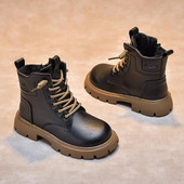 Zimné plyšové martinské čižmy pre deti v kórejskom štýle, chlapci a dievčatá, jarná jeseň, módne topánky, hrubá teplá bavlnená obuv pre deti