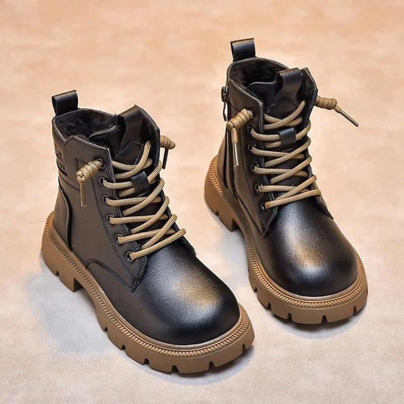 Zimné plyšové martinské čižmy pre deti v kórejskom štýle, chlapci a dievčatá, jarná jeseň, módne topánky, hrubá teplá bavlnená obuv pre deti