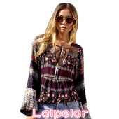 Bluză Bohemia pentru femei Laipelar Bluză de plajă de vară cu decolteu în V adânc Sexy pentru femei Boho Topuri și bluză Cămașă pentru doamne Vânzare caldă