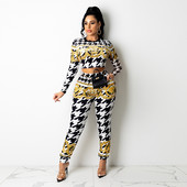 Proljeće jesen Vintage dvodijelni kompleti s printom Ženska odjeća za 2023., ležerni pulover, kratke majice i uske hlače visokog struka, ženske