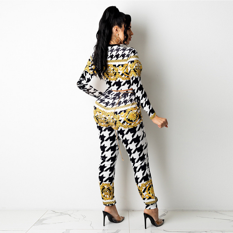 Proljeće jesen Vintage dvodijelni kompleti s printom Ženska odjeća za 2023., ležerni pulover, kratke majice i uske hlače visokog struka, ženske