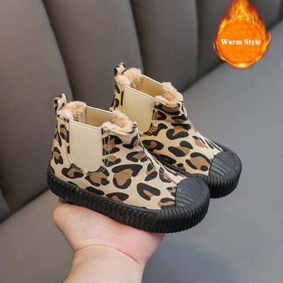 Παιδικά ψηλοτάπητα παπούτσια από καμβά μωρά χαριτωμένα μπισκότα Μπότες για κορίτσια Μόδα λεοπάρ τύπωμα Κοντές μπότες Αγόρια Ζεστά στρατεύματα πράσινα βαμβακερά παπούτσια