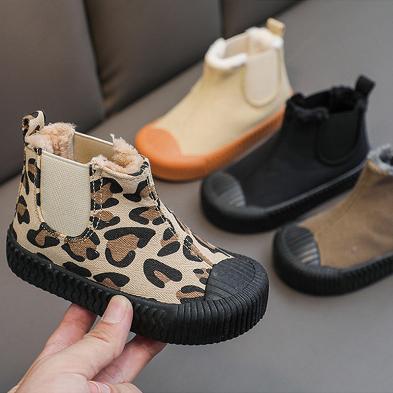 Παιδικά ψηλοτάπητα παπούτσια από καμβά μωρά χαριτωμένα μπισκότα Μπότες για κορίτσια Μόδα λεοπάρ τύπωμα Κοντές μπότες Αγόρια Ζεστά στρατεύματα πράσινα βαμβακερά παπούτσια