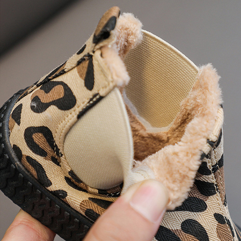 Παιδικά ψηλοτάπητα παπούτσια από καμβά μωρά χαριτωμένα μπισκότα Μπότες για κορίτσια Μόδα λεοπάρ τύπωμα Κοντές μπότες Αγόρια Ζεστά στρατεύματα πράσινα βαμβακερά παπούτσια