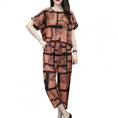 1 komplekt naiste särk Ilus mittepleekiv naiste püksid naiste kaheosaline ülikond triibuline T-särk naiste pükste komplektid