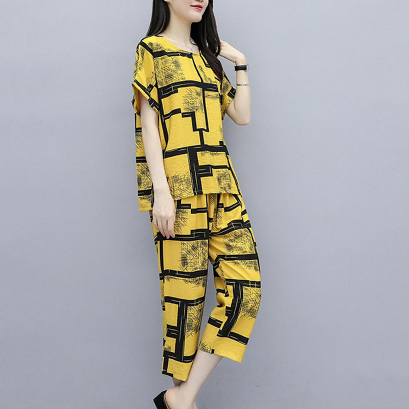 1 komplekt naiste särk Ilus mittepleekiv naiste püksid naiste kaheosaline ülikond triibuline T-särk naiste pükste komplektid