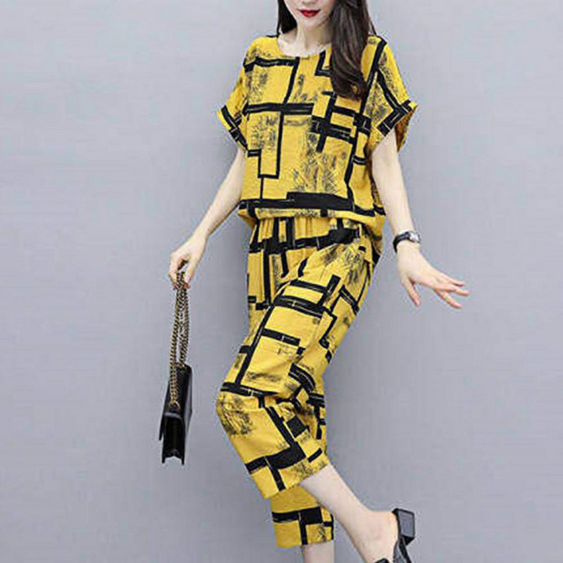 1 komplekt naiste särk Ilus mittepleekiv naiste püksid naiste kaheosaline ülikond triibuline T-särk naiste pükste komplektid