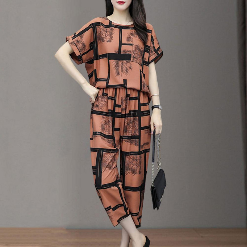 1 komplekt naiste särk Ilus mittepleekiv naiste püksid naiste kaheosaline ülikond triibuline T-särk naiste pükste komplektid