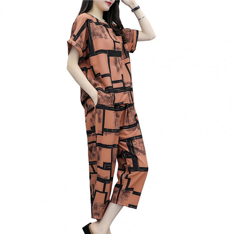 1 komplekt naiste särk Ilus mittepleekiv naiste püksid naiste kaheosaline ülikond triibuline T-särk naiste pükste komplektid