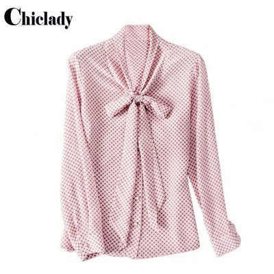 CHICLADY bluza Ženska proljetna moda s printom Opuštene ležerne bluze Vintage dugih rukava s mašnom ovratnikom Ženske košulje Blusas Chic Topovi