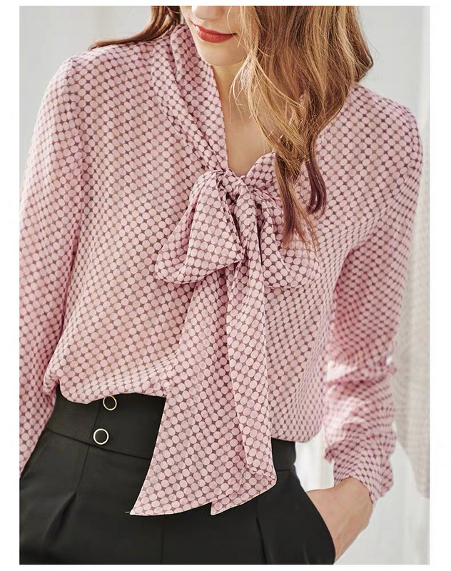 CHICLADY bluza Ženska proljetna moda s printom Opuštene ležerne bluze Vintage dugih rukava s mašnom ovratnikom Ženske košulje Blusas Chic Topovi