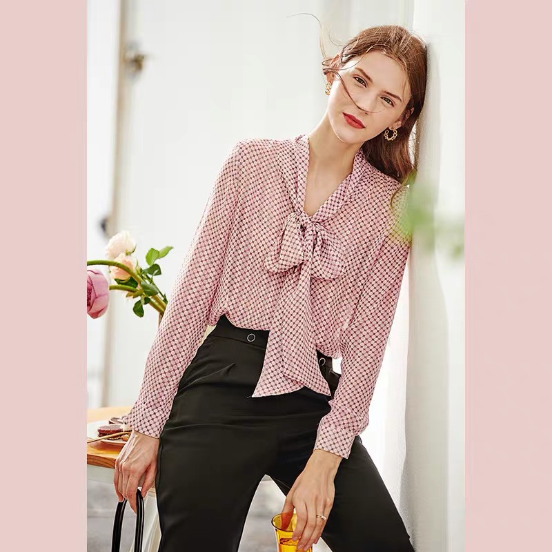 CHICLADY bluza Ženska proljetna moda s printom Opuštene ležerne bluze Vintage dugih rukava s mašnom ovratnikom Ženske košulje Blusas Chic Topovi