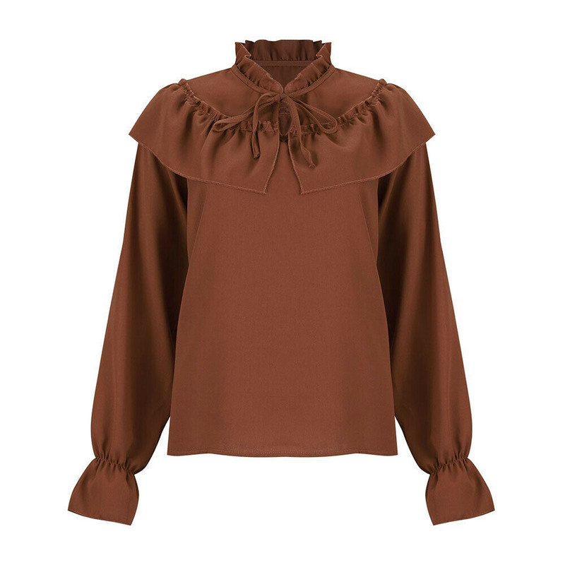 Uus mood naiste naiste ühevärvilised volangid kaelus šifoonist topsid Pluus Bandage Tie pikkade varrukatega särk, top Plus Size