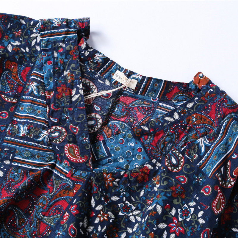 Decolteu adânc în V cu imprimeu de flori de epocă Bluză largi pentru femei cămașă de vară din bumbac și cu mânecă lungă kaki cămăși elegante de modă pentru femei