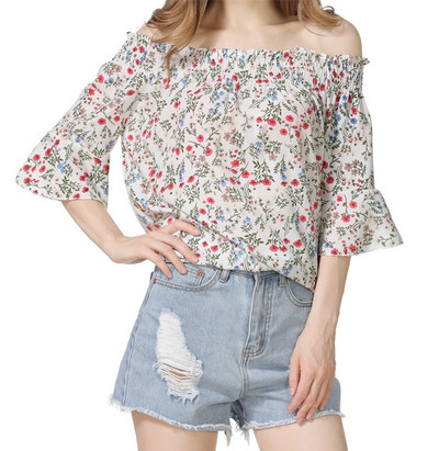 [EL BARCO] 2017, vară, bumbac, in, cu decolteu tăiat, bluză din șifon pentru femei, cămăși cu mâneci fluture cu imprimeu floral pentru damă, vintage, casual