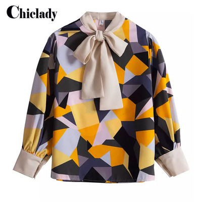 CHICLADY laisvalaikio bloko spalvos lanko apykaklė ilgomis rankovėmis pavasario vasaros marškiniai moteriški moteriški palaidinės viršūnės nauji madingi blusas mujer de moda