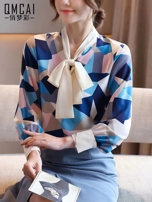 CHICLADY vabaaja plokk värvi vibu krae pikkade varrukatega kevadsuvi särk naiste naiste pluus topid uus mood blusas mujer de moda