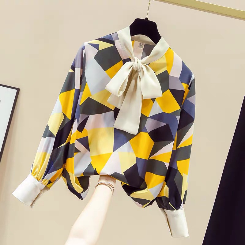 CHICLADY vabaaja plokk värvi vibu krae pikkade varrukatega kevadsuvi särk naiste naiste pluus topid uus mood blusas mujer de moda