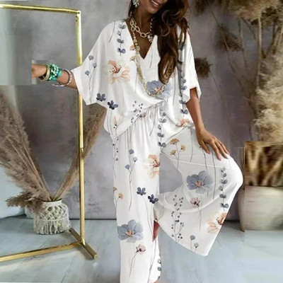 Set de două piese cu lanț de toamnă pentru femei, ocazional, cu mâneci liliac, costume de top, elegante, cu imprimeu leopard, pantaloni largi