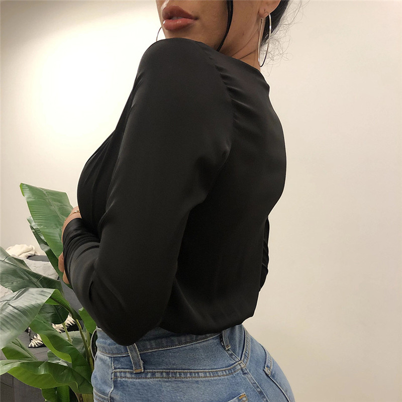 Ženske seksi satenske bluze s dubokim V-izrezom Ženske tanke uredske ženske košulje dugih rukava 2020. Ležerna jednobojna proljetna košulja