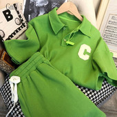 Gmiixder Green Waffle Ležerno sportsko odijelo Muška ženska Ženska prevelika trenerka Ljetna majica kratkih rukava i kratke hlače Dvodijelni set