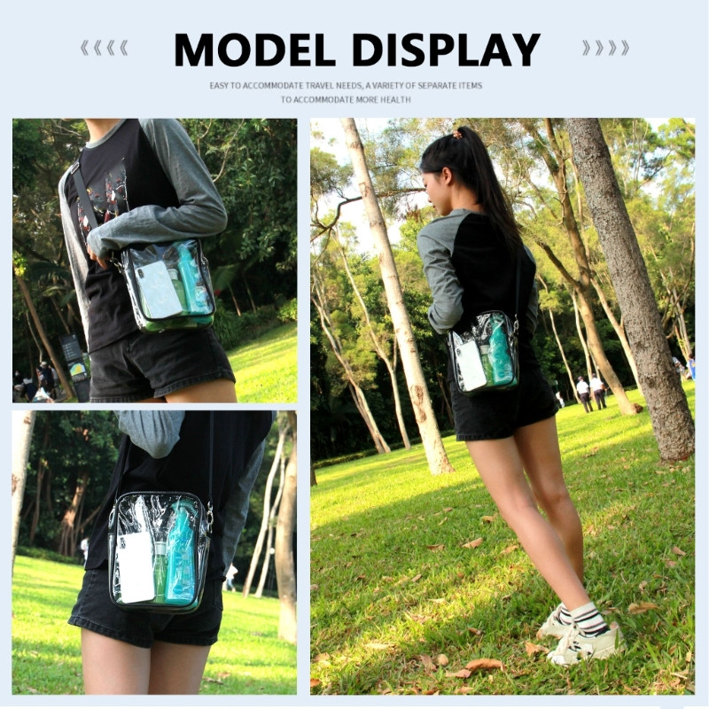 Ženske prozirne prozirne torbice, torbe preko ramena s remenom koji se može skinuti, torbe odobrene za stadione, zatvaranje na patentni zatvarač