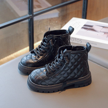 Φθινοπωρινές μπότες για κορίτσι 2023 Νέα μαύρα πλαϊνά φερμουάρ για αγόρια στρογγυλά παιδικά παπούτσια Ευέλικτα ρομβοειδή καρό αντιολισθητικά κοντά μποτάκια