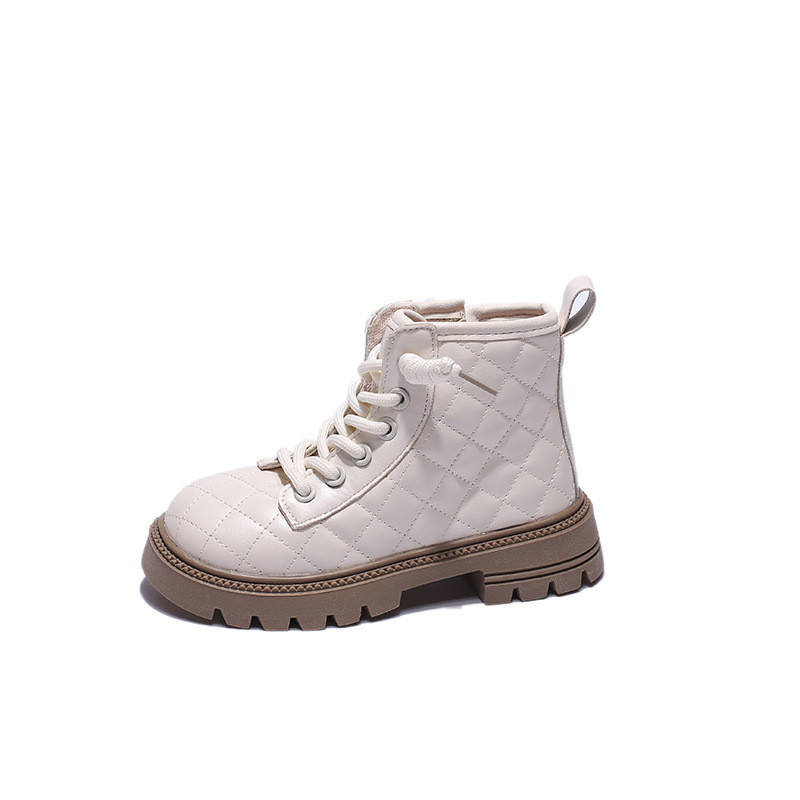 Sügissaapad tüdrukule 2023 Uus must küljetõmblukk ümmarguse varbaga poiste kingad, mitmekülgsed rombokujulised ruudulised libisemiskindlad pahkluu lühikesed saapad