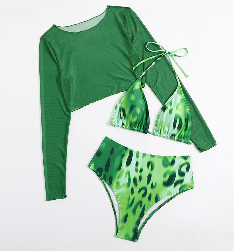 Para Praia háromrészes hálós hosszú ujjú borító bikini szett magas derekú női fürdőruha Női fürdőruha fürdőruha