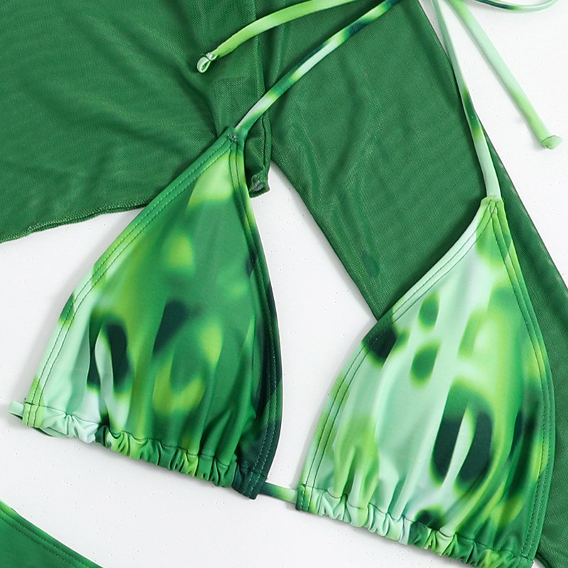 Para Praia háromrészes hálós hosszú ujjú borító bikini szett magas derekú női fürdőruha Női fürdőruha fürdőruha