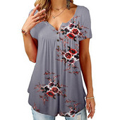 5 stilova Nove ženske ležerne košulje s V-izrezom i cvjetnim gumbima s naborima, široki kratki rukavi, majice veličine S-XXL Modne ženske ljetne bluze