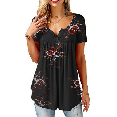 5 stilova Nove ženske ležerne košulje s V-izrezom i cvjetnim gumbima s naborima, široki kratki rukavi, majice veličine S-XXL Modne ženske ljetne bluze