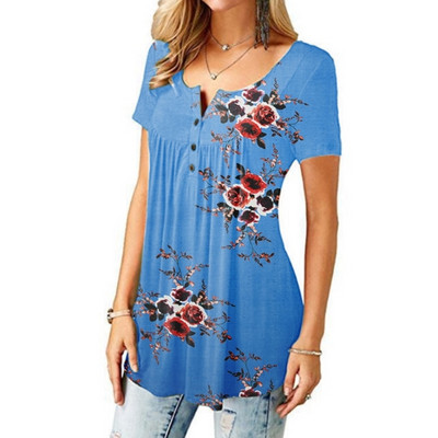 5 stilova Nove ženske ležerne košulje s V-izrezom i cvjetnim gumbima s naborima, široki kratki rukavi, majice veličine S-XXL Modne ženske ljetne bluze