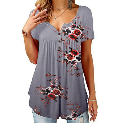 5 stilova Nove ženske ležerne košulje s V-izrezom i cvjetnim gumbima s naborima, široki kratki rukavi, majice veličine S-XXL Modne ženske ljetne bluze