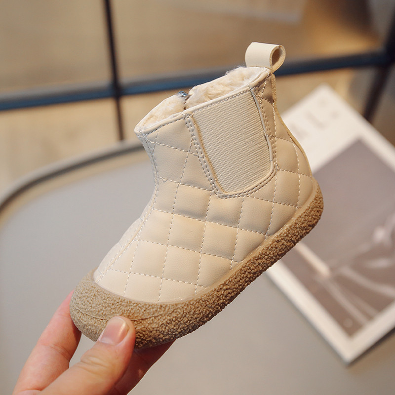 Dječje podstavljene čizme Nove srednje i male dječje bež neklizajuće pamučne cipele Jesen i zima crne Dječaci Djevojčice Mekane čizme za bebe