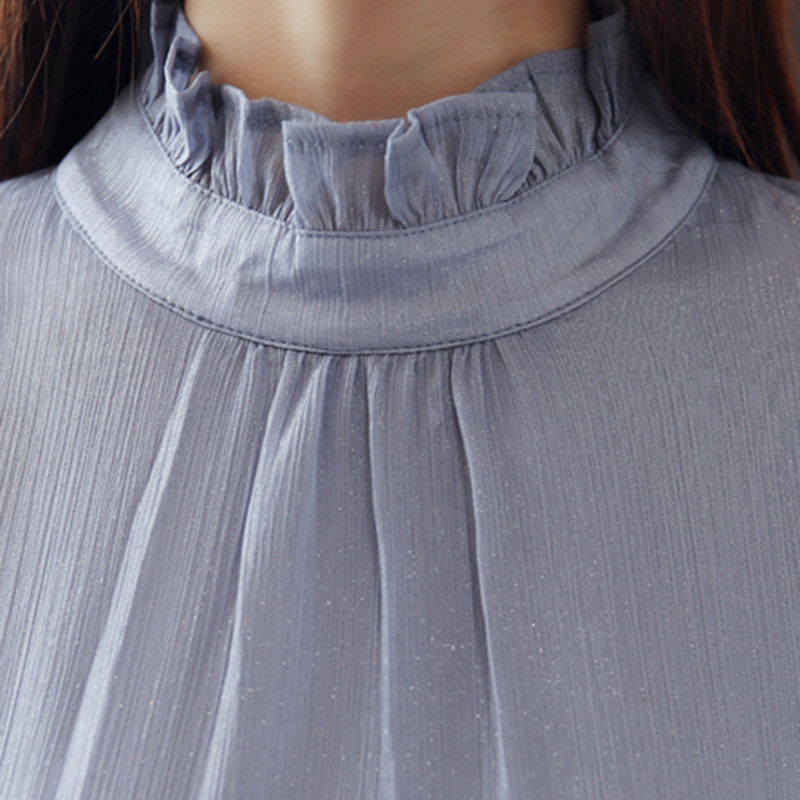 Nové módne šifónové blúzky pre ženy 2019 Jarné košele Patchwork Mesh Flanelové rukávy Elegantné košele Pulóvre Topy Dámske